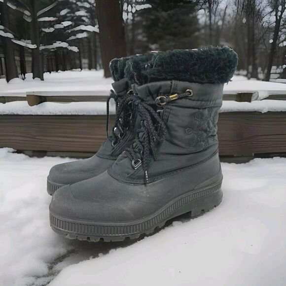 Sorel Kaufman Canada Winter Snow Boots US 8 Ladies VTG Black Felt Insulated Boot - Picture 1 of 12